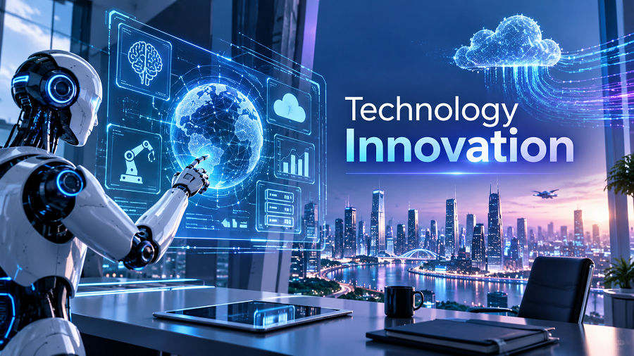 Futuristic Technology Innovation Workspace